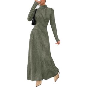 MITILLY Women Long Sleeve Maxi Dress 2025 Fall Winter Casual Turtle Neck Ribbed Knit Bodycon Going Out Dresses in Kuwait