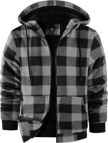ZITY Hoodies for Men Flannel Fleece Sweatshirt Plaid Full Zip Up Jacket Sherpa Lined Winter Warm Coat in Saudi Arabia