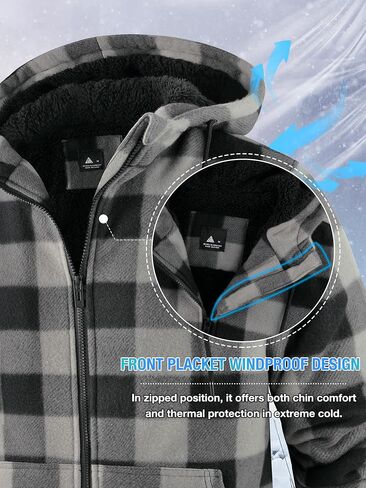 ZITY Hoodies for Men Flannel Fleece Sweatshirt Plaid Full Zip Up Jacket Sherpa Lined Winter Warm Coat in Saudi Arabia