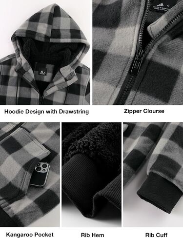 ZITY Hoodies for Men Flannel Fleece Sweatshirt Plaid Full Zip Up Jacket Sherpa Lined Winter Warm Coat in Saudi Arabia