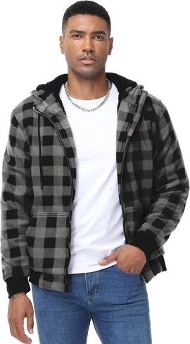 ZITY Hoodies for Men Flannel Fleece Sweatshirt Plaid Full Zip Up Jacket Sherpa Lined Winter Warm Coat in Saudi Arabia