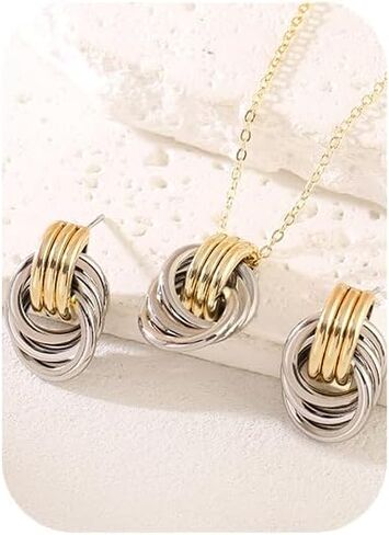 Gold Knot Pendant Necklace for Women Gold Statement Geometric Necklace Dainty Link Choker Necklace Trendy Jewelry Accessories in Saudi Arabia