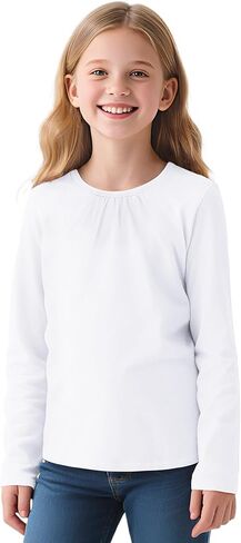 Witwot Girls Long Sleeve Dorts Cotton Crew Decrit Thirts Kids Plain Tops Tees Girl Clothes Size 5-12 Years in Kuwait