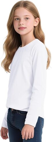 Witwot Girls Long Sleeve Dorts Cotton Crew Decrit Thirts Kids Plain Tops Tees Girl Clothes Size 5-12 Years in Kuwait
