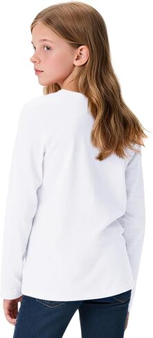 Witwot Girls Long Sleeve Dorts Cotton Crew Decrit Thirts Kids Plain Tops Tees Girl Clothes Size 5-12 Years in Kuwait