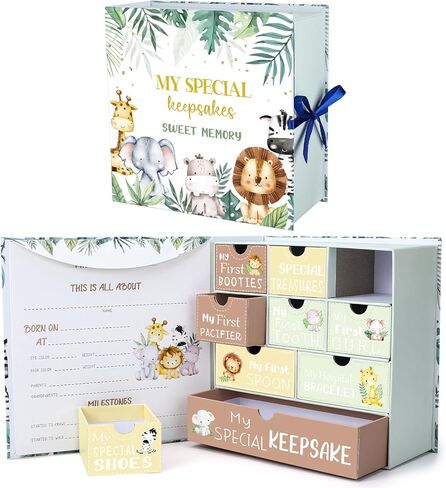 Baby Keepsake Box for Treasured Memories Elephant Newborn Memory Organizer with 9 Labeled Compartments Baby's First Keepsake Book Gender Neutral Baby Shower Gifts for New Baby Girls Boys in Saudi Arabia