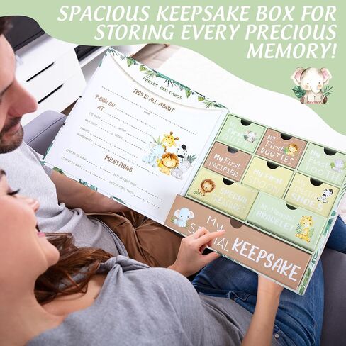 Baby Keepsake Box for Treasured Memories Elephant Newborn Memory Organizer with 9 Labeled Compartments Baby's First Keepsake Book Gender Neutral Baby Shower Gifts for New Baby Girls Boys in Saudi Arabia