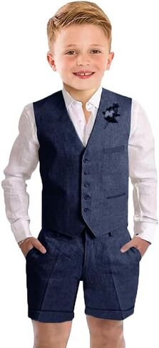 بدلة الأولاد بدلة شورت الصيف للبنين 2 قطع ضئيلة نائمة الأطفال Tuxedo Beach ملابس الزفاف مجموعة Linen Suit Short in Kuwait