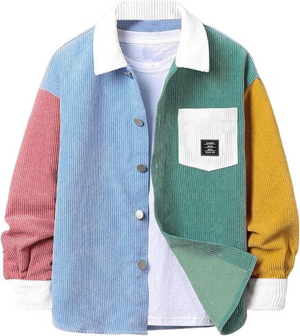 SHENHE Men's Colorblock Button Down Shirt Jacket Collared Loose Corduroy Shacket Jacket Streetwear in Saudi Arabia
