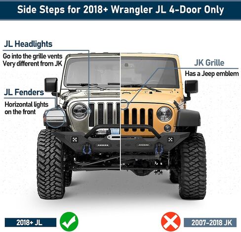 Hooke Road Wrangler JL Running Board Side Step Bars for 2018-2025 Jeep Wrangler JL 4 Doors Only, Drop Down 6.2" Step Rails in Saudi Arabia
