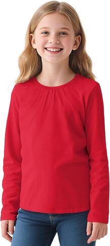 Witwot Girls Long Sleeve Dorts Cotton Crew Decrit Thirts Kids Plain Tops Tees Girl Clothes Size 5-12 Years in Kuwait