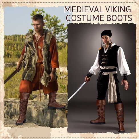 Halloween Faux Leather Pirate Boots Costume Boots Gothic Medieval Boots Renaissance Boots for Men Cosplay in Kuwait