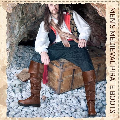 Halloween Faux Leather Pirate Boots Costume Boots Gothic Medieval Boots Renaissance Boots for Men Cosplay in Kuwait