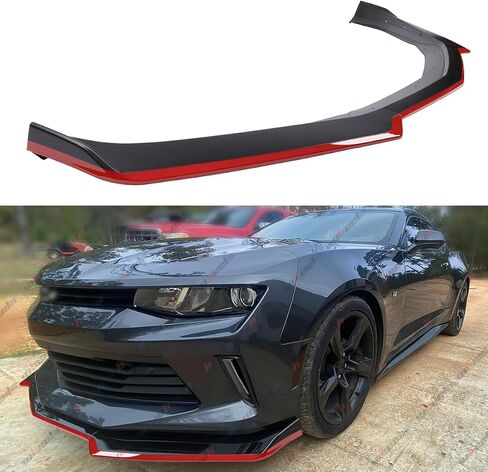 الأمامي الشفاه متوافق مع 2016-2024 Chevy Camaro Lt LS RS SS ، سد الهواء الأحمر الخط السفلي المفسد المفسد من أجل 16-24 ، مجموعة حماية هيئة (أسود لامع) in Saudi Arabia
