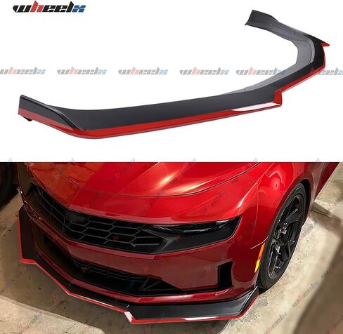 الأمامي الشفاه متوافق مع 2016-2024 Chevy Camaro Lt LS RS SS ، سد الهواء الأحمر الخط السفلي المفسد المفسد من أجل 16-24 ، مجموعة حماية هيئة (أسود لامع) in Saudi Arabia