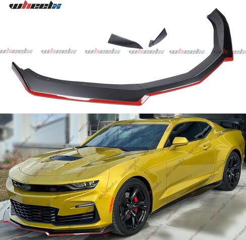 الأمامي الشفاه متوافق مع 2016-2024 Chevy Camaro Lt LS RS SS ، سد الهواء الأحمر الخط السفلي المفسد المفسد من أجل 16-24 ، مجموعة حماية هيئة (أسود لامع) in Saudi Arabia