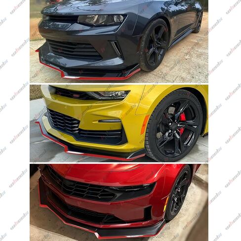 الأمامي الشفاه متوافق مع 2016-2024 Chevy Camaro Lt LS RS SS ، سد الهواء الأحمر الخط السفلي المفسد المفسد من أجل 16-24 ، مجموعة حماية هيئة (أسود لامع) in Saudi Arabia