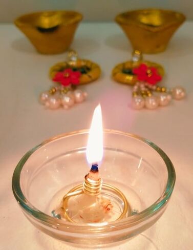 Niranjan Kadi Brass Ring حامل فتيل لـ Diya Bati Oil Lamps (شكل مستدير) لبوجا ديبام ديباك كوتون ساماي كوثو فيلاكو ثيري (4) in Saudi Arabia