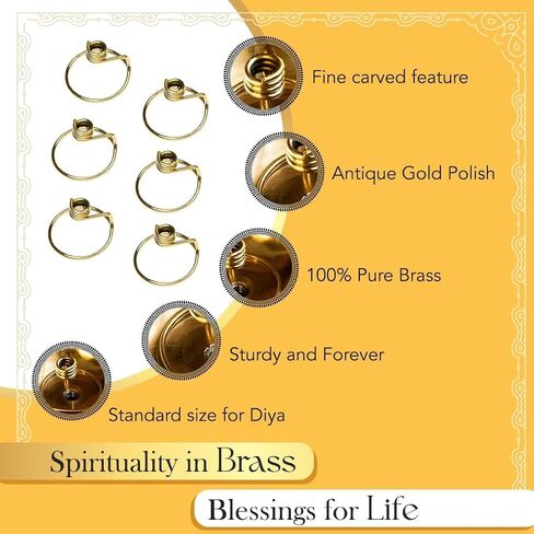 Niranjan Kadi Brass Ring حامل فتيل لـ Diya Bati Oil Lamps (شكل مستدير) لبوجا ديبام ديباك كوتون ساماي كوثو فيلاكو ثيري (4) in Saudi Arabia