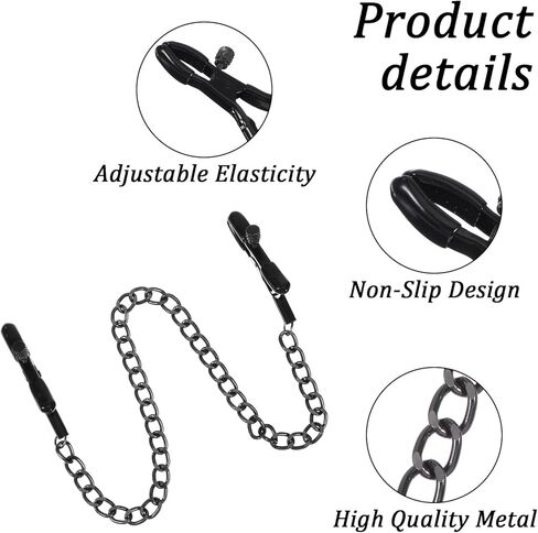 Adjustable Metal Chain Nipple Clamps Body Chain Stainless Steel Nipple Jewelry Non Piercing Body Jewelry for Women, Bodys Chains for Women (Black) in Kuwait