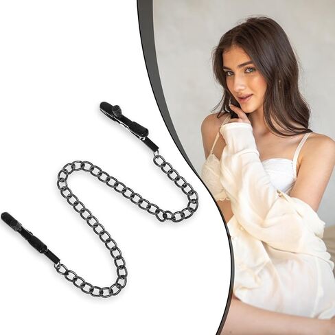 Adjustable Metal Chain Nipple Clamps Body Chain Stainless Steel Nipple Jewelry Non Piercing Body Jewelry for Women, Bodys Chains for Women (Black) in Kuwait
