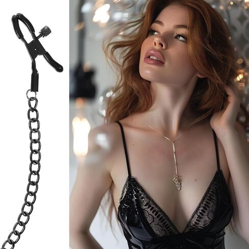 Adjustable Metal Chain Nipple Clamps Body Chain Stainless Steel Nipple Jewelry Non Piercing Body Jewelry for Women, Bodys Chains for Women (Black) in Kuwait