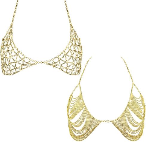 Quelay 2 Pack Women Body Chain Selecins Bra ، Top Top Top Top Top Top Multi Layer Top for Dance Party Rave Festival in Kuwait