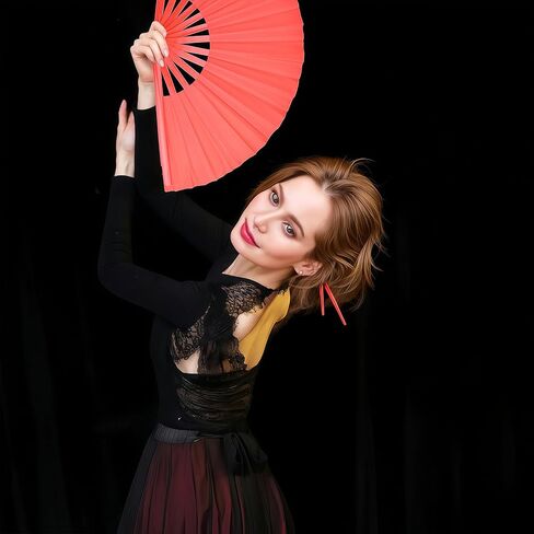 مراوح يدوية كبيرة قابلة للطي باللون الأحمر من الخيزران، مروحة كونفو للمناسبات والمهرجانات وعروض الرقص (جميعها باللون الأحمر) in Kuwait