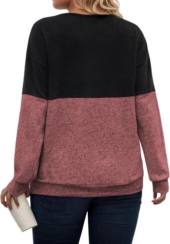 ROSRISS Womens Plus-Size Sweatshirts Casual Color Block Long Sleeve Tops Oversized Trendy Criss Cross V Neck Shirts XL-5XL in Saudi Arabia