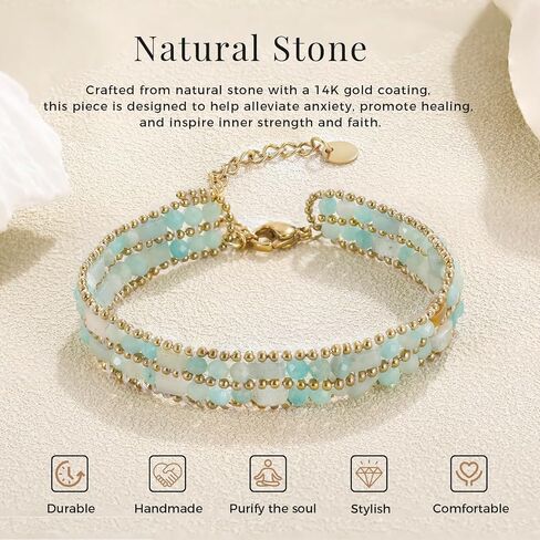 Natural Stone Beaded Bracelets for Women Beads Stackable Energy Healing Bracelets Beaded Colorful Gemstone Boho Summer Jewelry for Women in Kuwait