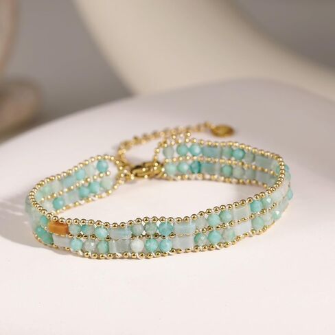 Natural Stone Beaded Bracelets for Women Beads Stackable Energy Healing Bracelets Beaded Colorful Gemstone Boho Summer Jewelry for Women in Kuwait