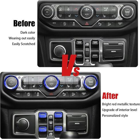 أغطية مقبض التحكم في المعادن الحمراء ، متوافقة مع Jeep Wrangler JL/JLU 2018-2025 & Gladiator JT-واقيات زر النافذة/AC/راديو (8pcs ، أحمر) in Kuwait