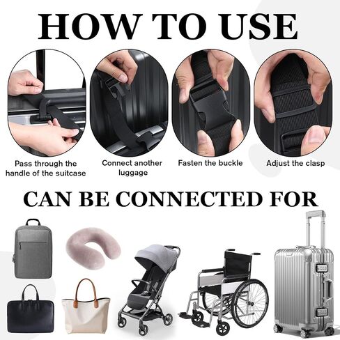 4 Pcs Add a Bag Luggage Straps Adjustable Suitcase Strap Belt Connector Travel Packing Accessories Attachment for Connecting Two Suitcases Packages Together (Black) in Saudi Arabia