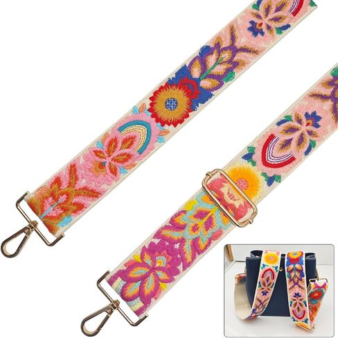 Floral Women's Wide 2" Replacement Purse Bag Strap for Handbags - Crossbody Shoulder Straps w/Gold Clips (Floral) in Saudi Arabia