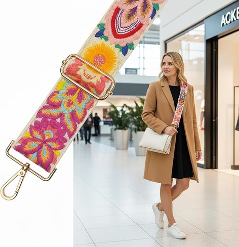 Floral Women's Wide 2" Replacement Purse Bag Strap for Handbags - Crossbody Shoulder Straps w/Gold Clips (Floral) in Saudi Arabia