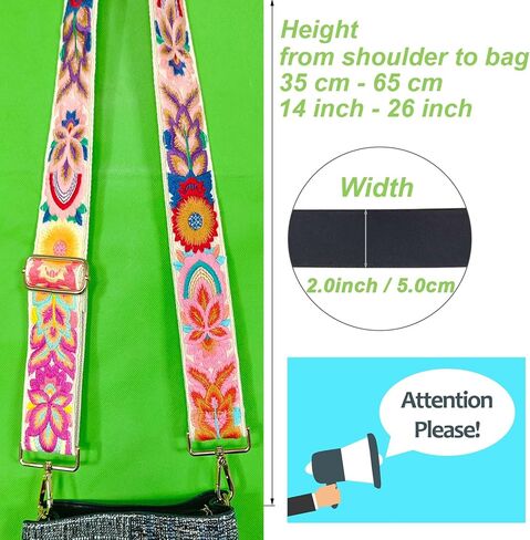 Floral Women's Wide 2" Replacement Purse Bag Strap for Handbags - Crossbody Shoulder Straps w/Gold Clips (Floral) in Saudi Arabia