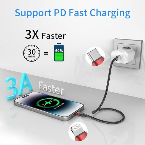 USB C to Lightning Cable 1FT Short, 2Pack Power Delivery USB C iPhone Fast Charger Cord 12inch Braided Type C to Lightning Data Sync Cable in Saudi Arabia