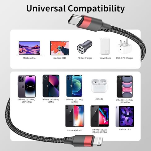 USB C to Lightning Cable 1FT Short, 2Pack Power Delivery USB C iPhone Fast Charger Cord 12inch Braided Type C to Lightning Data Sync Cable in Saudi Arabia