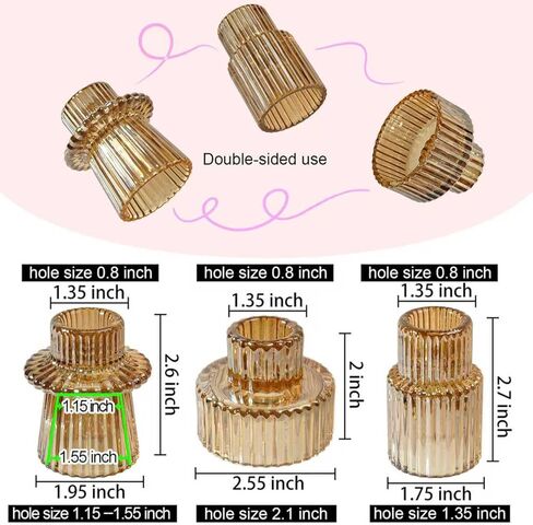Double Sided Vintage Ribbed Taper Glass Candle Holders,Tea Candle Holder for Table Centerpieces, Wedding Decorations and Dinner Parties (Pink, 6 PCS) in Kuwait