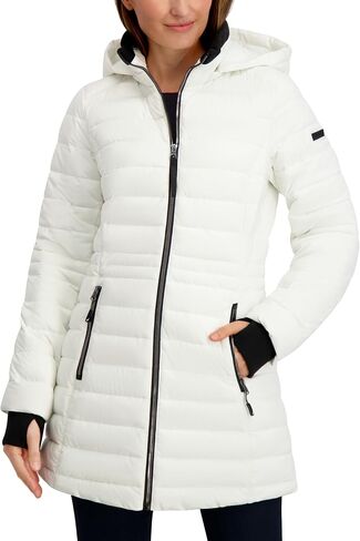 Nautica Women's Lt Down Jacket with Hood, 3/4 Length in Saudi Arabia