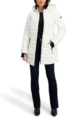 Nautica Women's Lt Down Jacket with Hood, 3/4 Length in Saudi Arabia