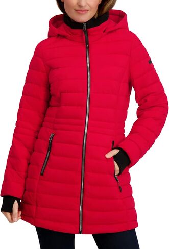 Nautica Women's Lt Down Jacket with Hood, 3/4 Length in Saudi Arabia