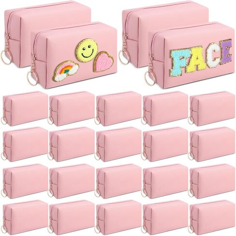 24 Pcs Preppy Makeup Bag PU Leather Cosmetic Bag Bulk Makeup Pouch Plain Cosmetic Pouch Waterproof Toiletry Bags for Women Traveling Preppy Pencil Case Travel Purse Cosmetic Organizer, 4 Colors in Saudi Arabia