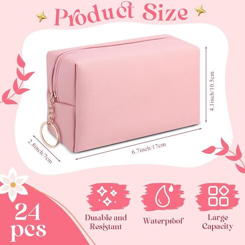 24 Pcs Preppy Makeup Bag PU Leather Cosmetic Bag Bulk Makeup Pouch Plain Cosmetic Pouch Waterproof Toiletry Bags for Women Traveling Preppy Pencil Case Travel Purse Cosmetic Organizer, 4 Colors in Saudi Arabia