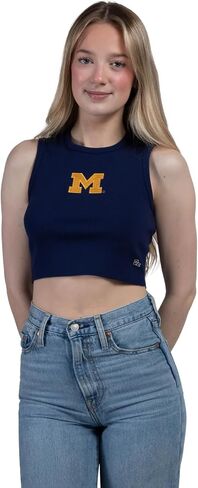 Hype & Vice Cut-Off Tank for Women (Large) - University of Michigan Top for Women, Cropped Fit Tank Top, College Shirts for Game Days - White in Saudi Arabia