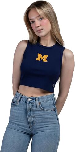 Hype & Vice Cut-Off Tank for Women (Large) - University of Michigan Top for Women, Cropped Fit Tank Top, College Shirts for Game Days - White in Saudi Arabia