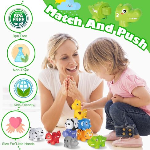 Learning Toys for 2 3 4 Year Old, 20 Pcs Number Matching Game with Digital English, 10 Different Animal Figures, Preschool Activities Montessori Fine Motor Toys for Toddlers Kids in Kuwait