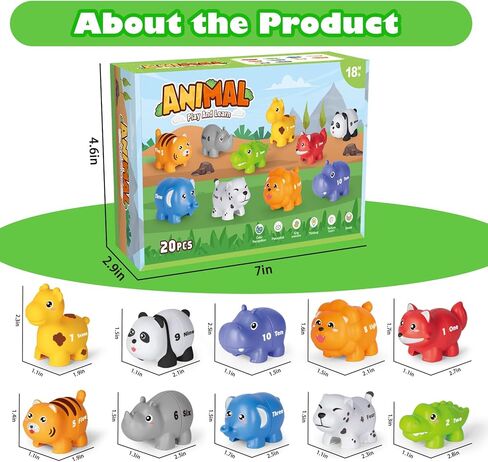 Learning Toys for 2 3 4 Year Old, 20 Pcs Number Matching Game with Digital English, 10 Different Animal Figures, Preschool Activities Montessori Fine Motor Toys for Toddlers Kids in Kuwait