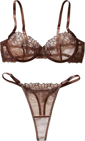 MakeMeChic Women's 2 Piece Lingerie Sets Floral Embroidery Mesh Sheer Bra and Panty Summer Set in Saudi Arabia
