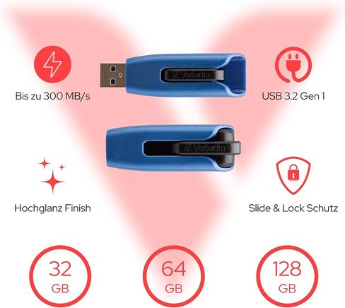 محرك أقراص فلاش Verbatim USB 3.0 Store 'n' Go V3 Max بسعة 128 جيجابايت - بدون غطاء ومتوافق مع أجهزة الكمبيوتر الشخصية/Mac - أزرق in Saudi Arabia